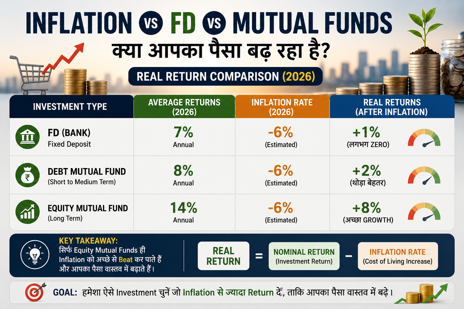 Inflation vs FD vs Mutual Funds 2026 Real Returns Comparison